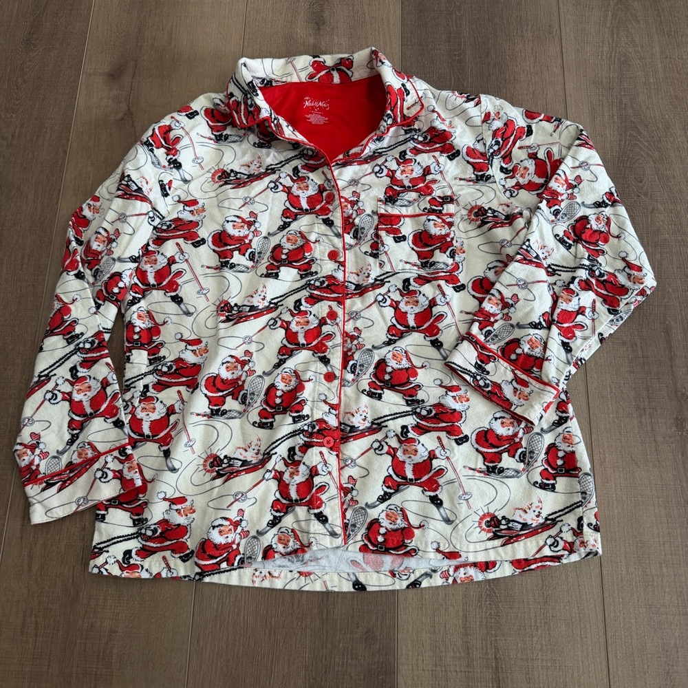Nick & Nora XL SPORTY Santa Christmas Pajamas Flannel PJ Ski Skate Sled Top Only - Picture 12 of 12